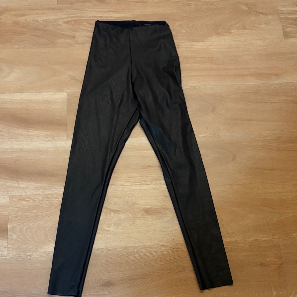 Commando Black Faux Leather Leggings with Logo Print